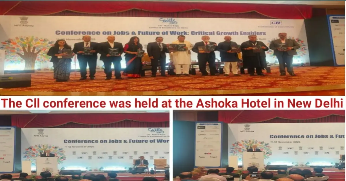 Dr. Arvind Virmani delivering a speech on empowering India's workforce at the CII Conference in New Delhi.